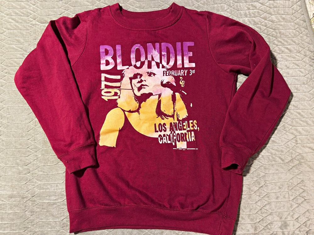 Blondie Burgundy Music Graphic Crewneck Pullover Sweatshirt Womens Size M